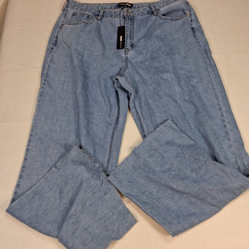 Fashion Nova Wide Leg Jeans Womens 20 Blue Winona 90s Raw‎ Hem P70276FN